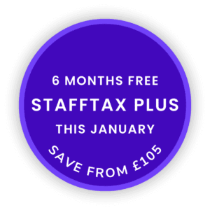 January offer badge promoting a free upgrade to Stafftax Plus for six months