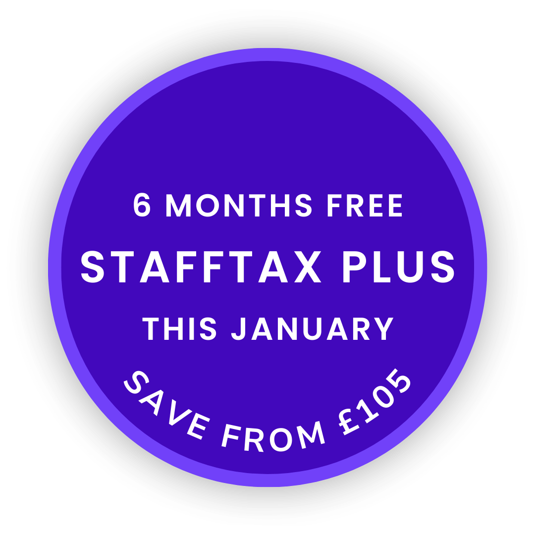January offer badge promoting a free upgrade to Stafftax Plus for six months