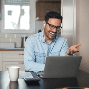 Man taking part in an online meeting whilst working from home